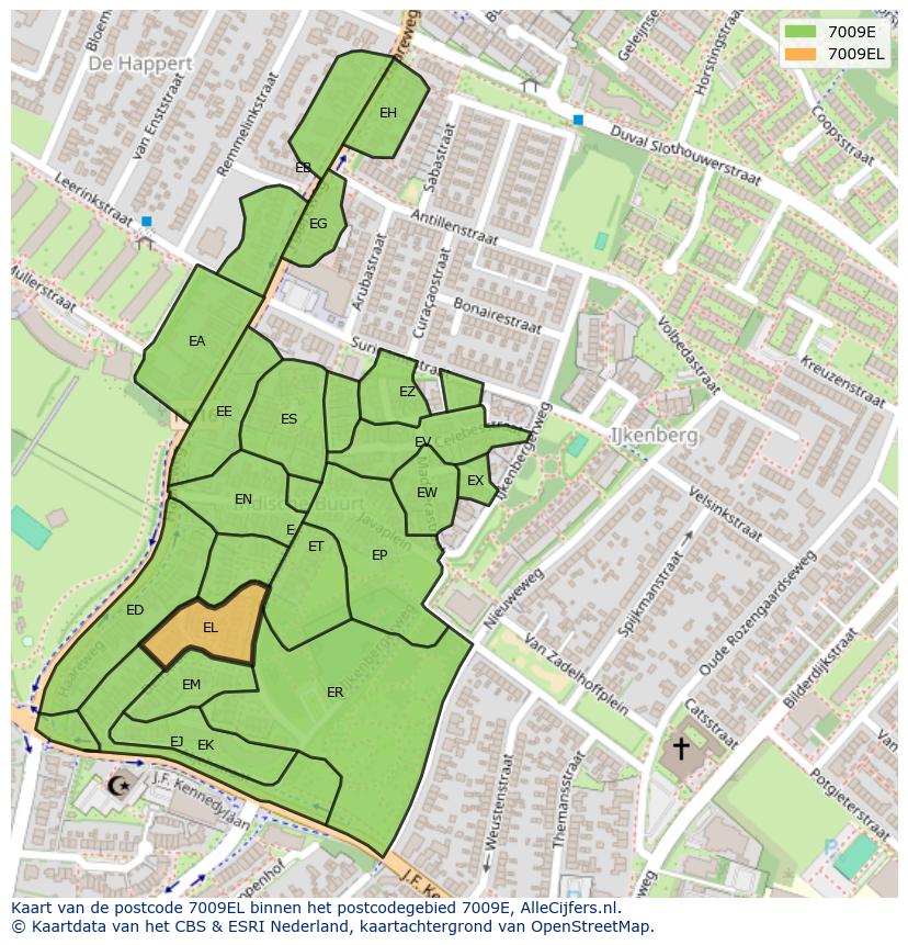 Afbeelding van het postcodegebied 7009 EL op de kaart.