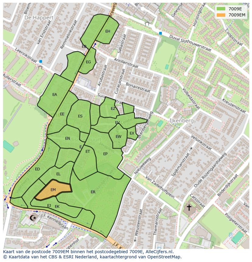 Afbeelding van het postcodegebied 7009 EM op de kaart.