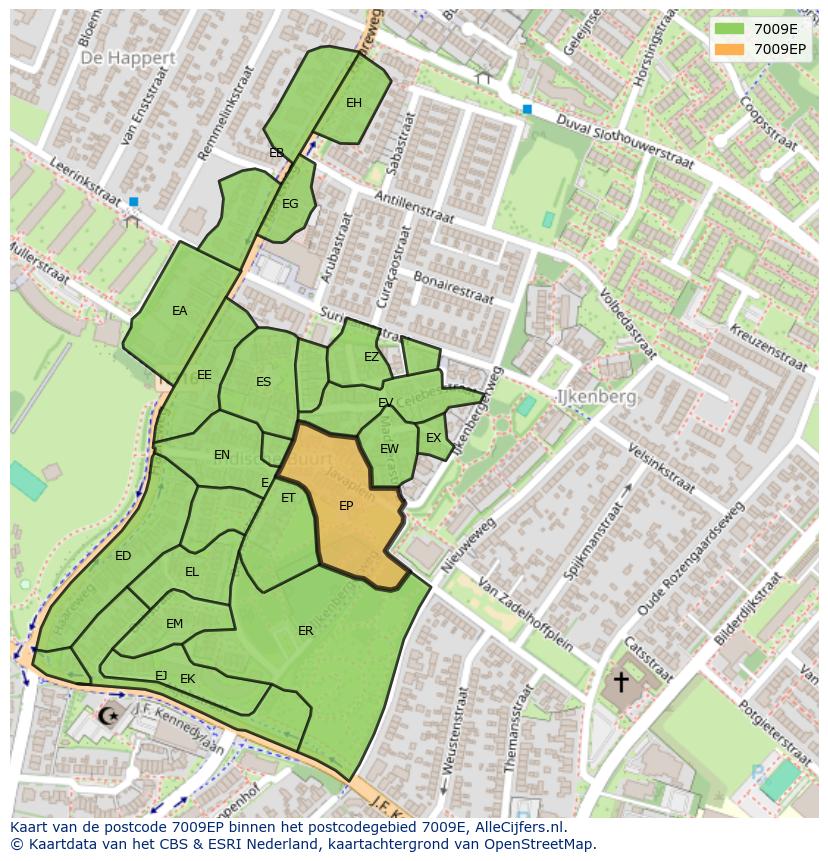 Afbeelding van het postcodegebied 7009 EP op de kaart.