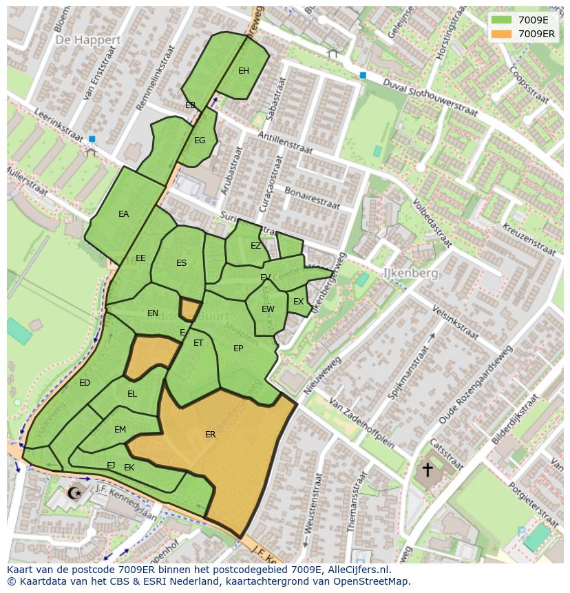 Afbeelding van het postcodegebied 7009 ER op de kaart.