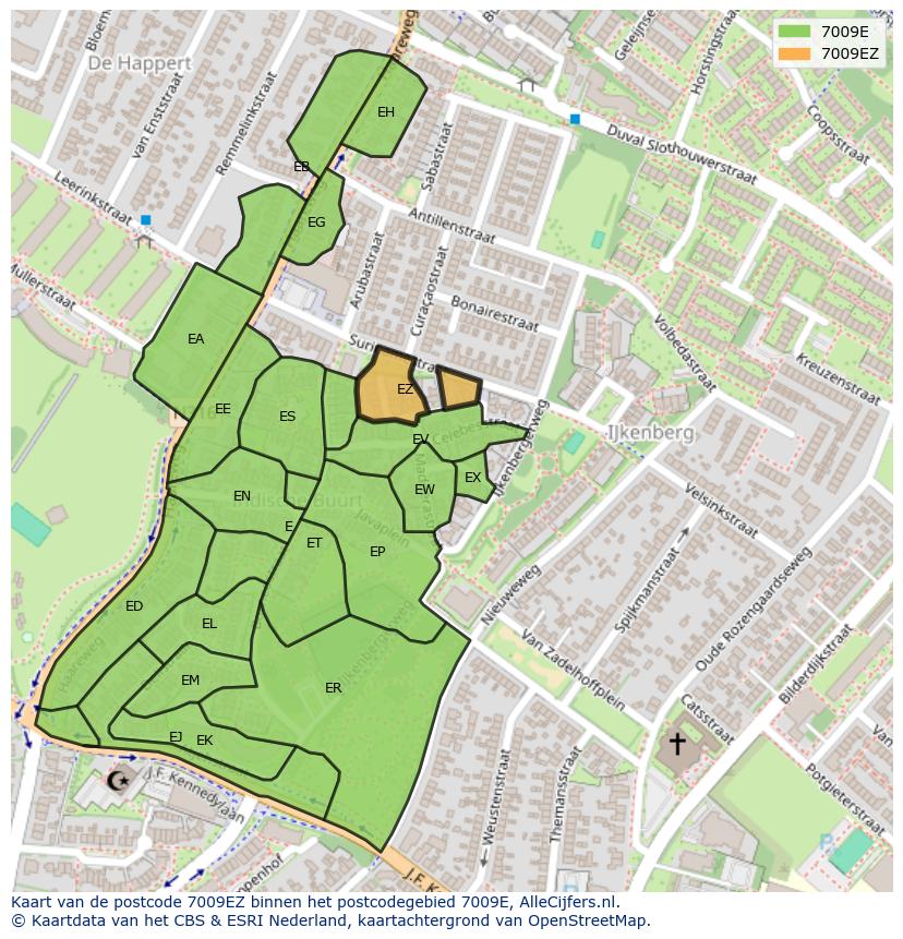 Afbeelding van het postcodegebied 7009 EZ op de kaart.