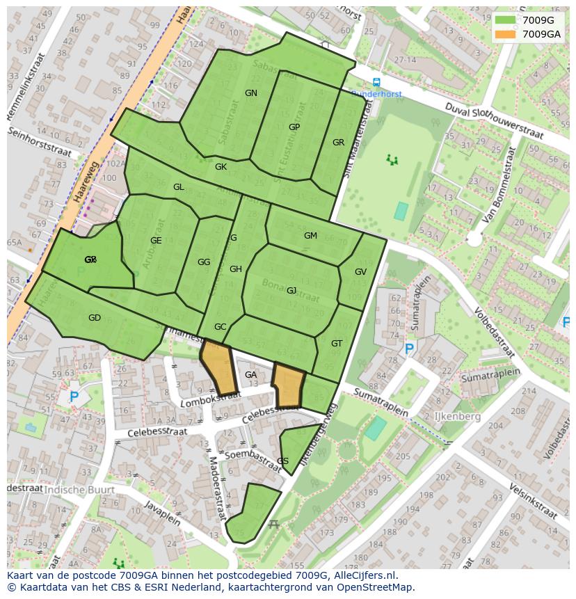 Afbeelding van het postcodegebied 7009 GA op de kaart.