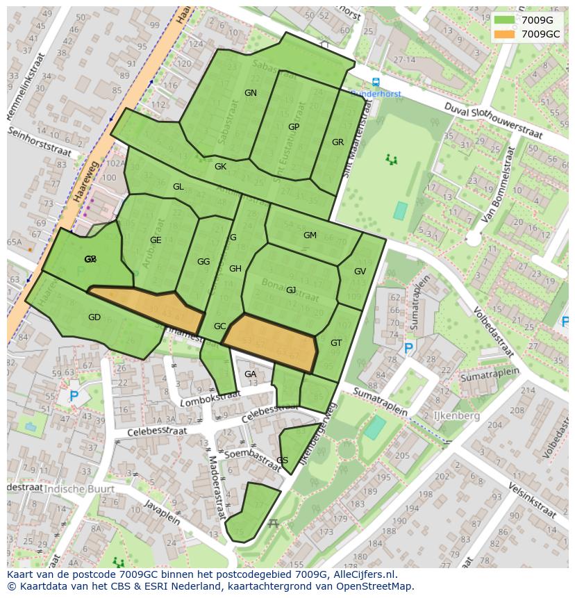 Afbeelding van het postcodegebied 7009 GC op de kaart.