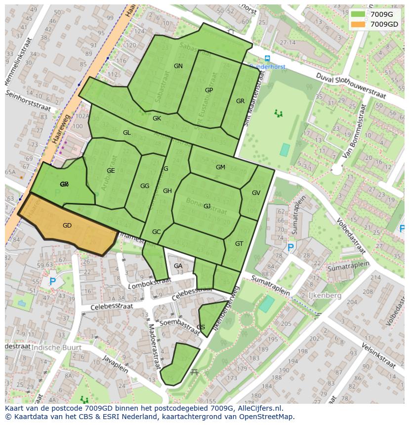 Afbeelding van het postcodegebied 7009 GD op de kaart.