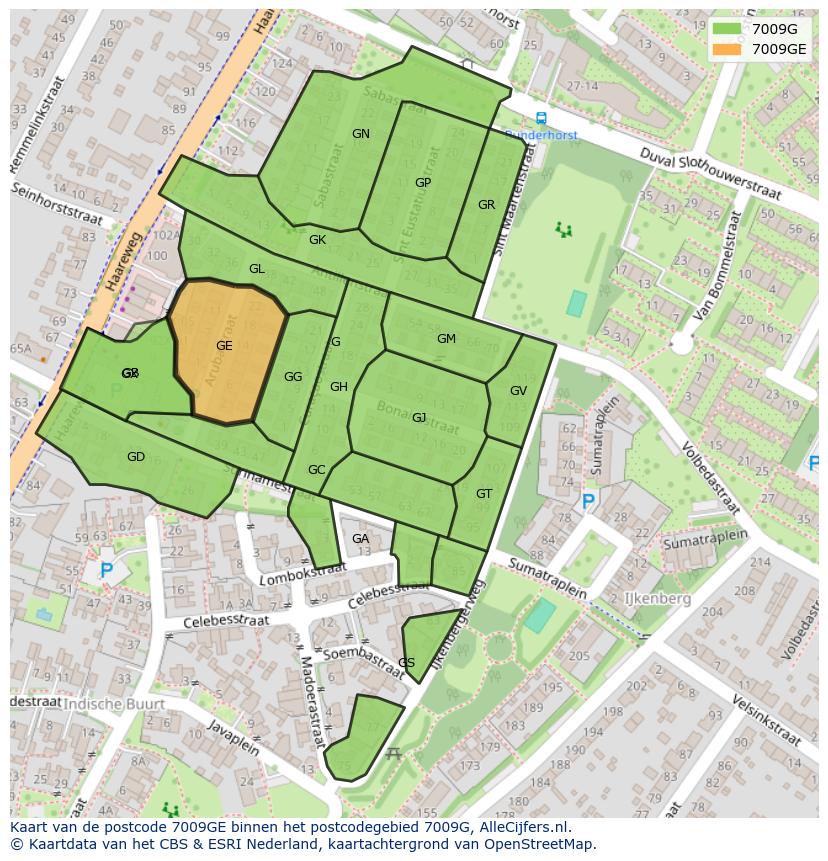 Afbeelding van het postcodegebied 7009 GE op de kaart.