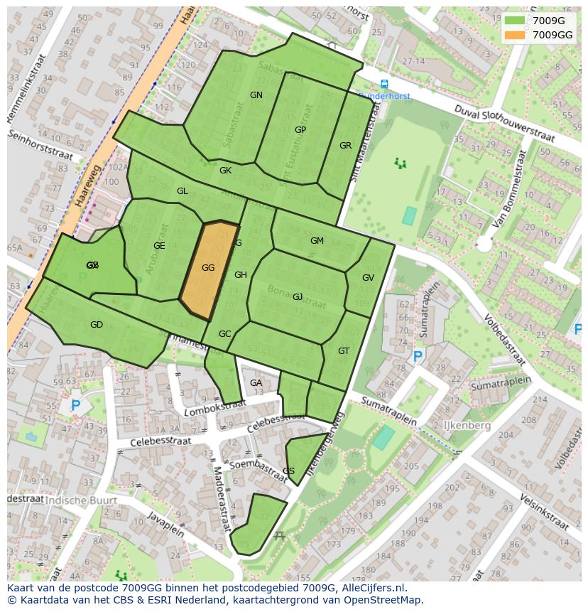 Afbeelding van het postcodegebied 7009 GG op de kaart.