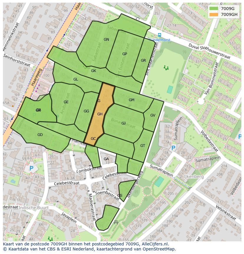 Afbeelding van het postcodegebied 7009 GH op de kaart.