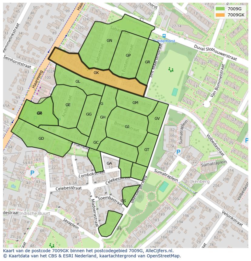 Afbeelding van het postcodegebied 7009 GK op de kaart.