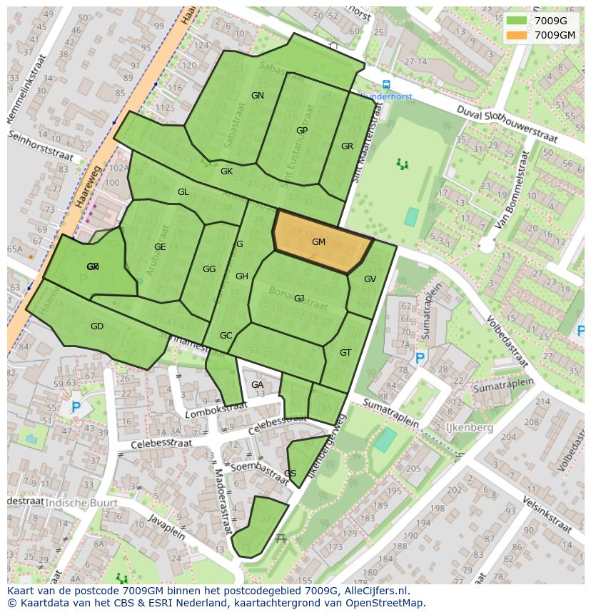 Afbeelding van het postcodegebied 7009 GM op de kaart.