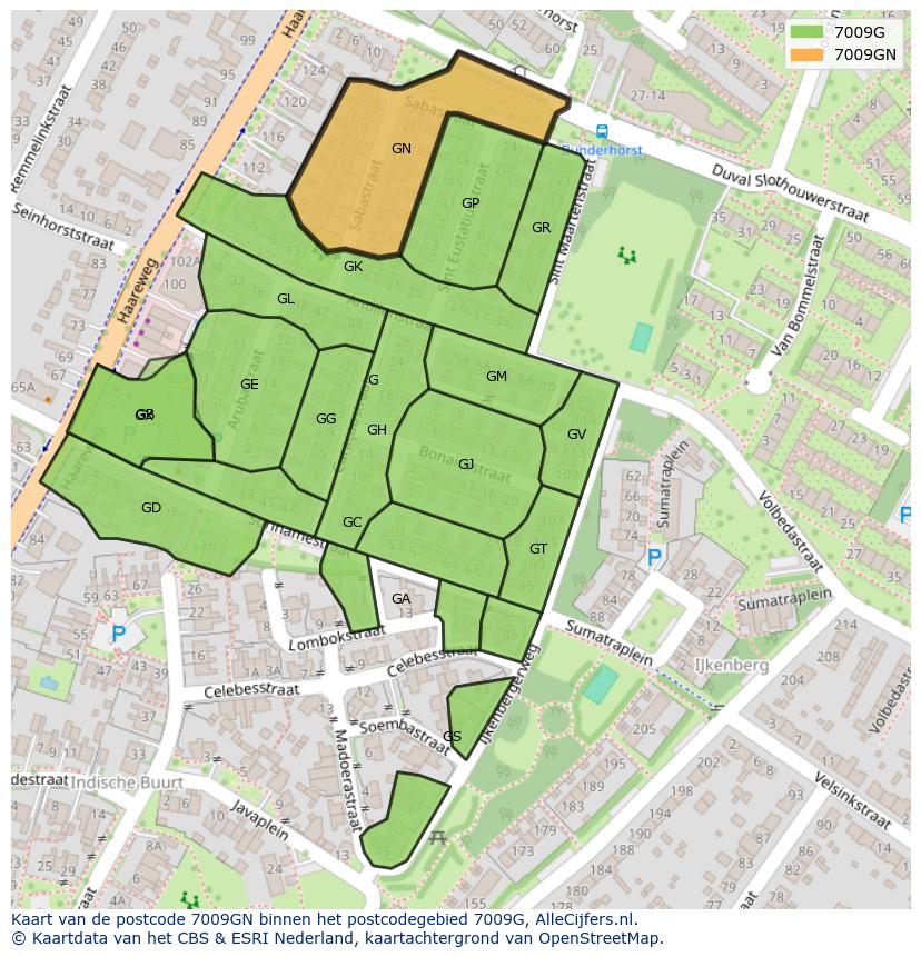 Afbeelding van het postcodegebied 7009 GN op de kaart.