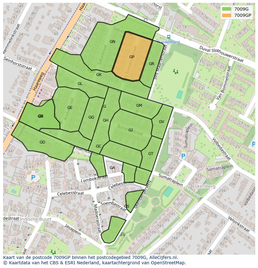 Afbeelding van het postcodegebied 7009 GP op de kaart.