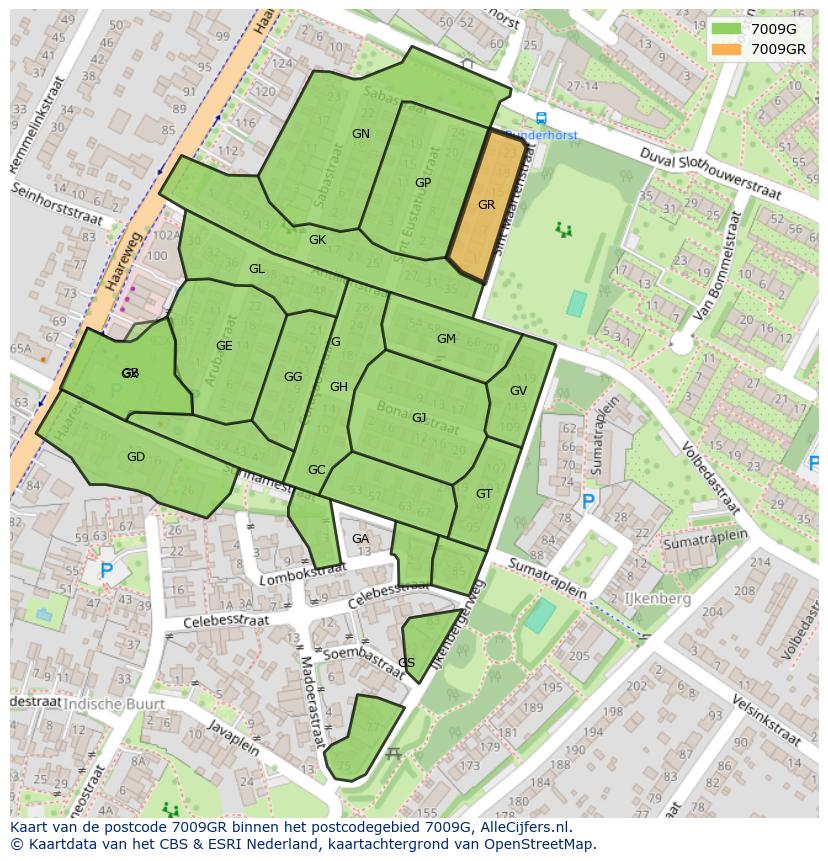 Afbeelding van het postcodegebied 7009 GR op de kaart.