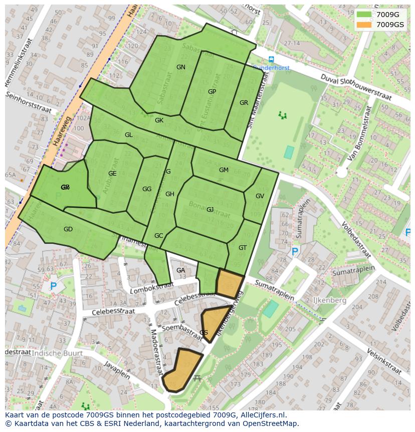 Afbeelding van het postcodegebied 7009 GS op de kaart.