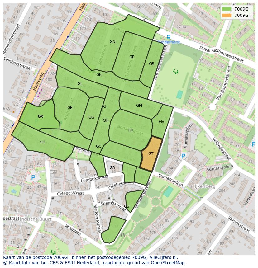 Afbeelding van het postcodegebied 7009 GT op de kaart.