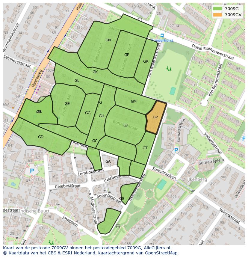 Afbeelding van het postcodegebied 7009 GV op de kaart.