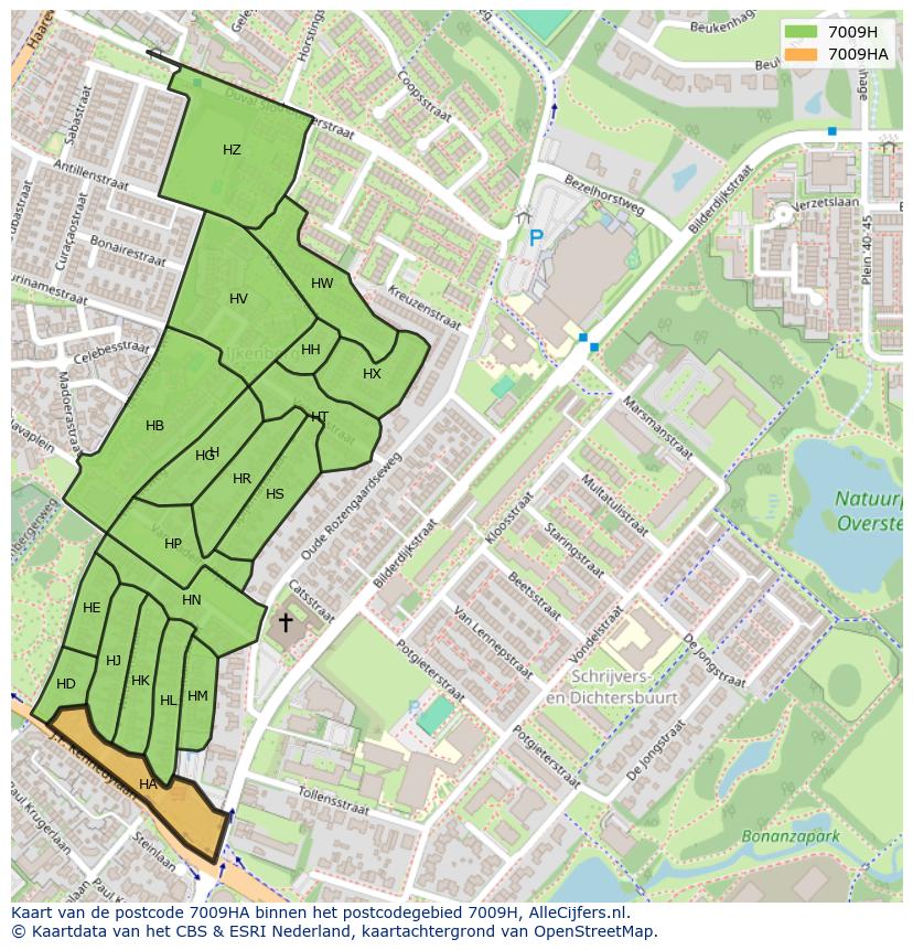Afbeelding van het postcodegebied 7009 HA op de kaart.