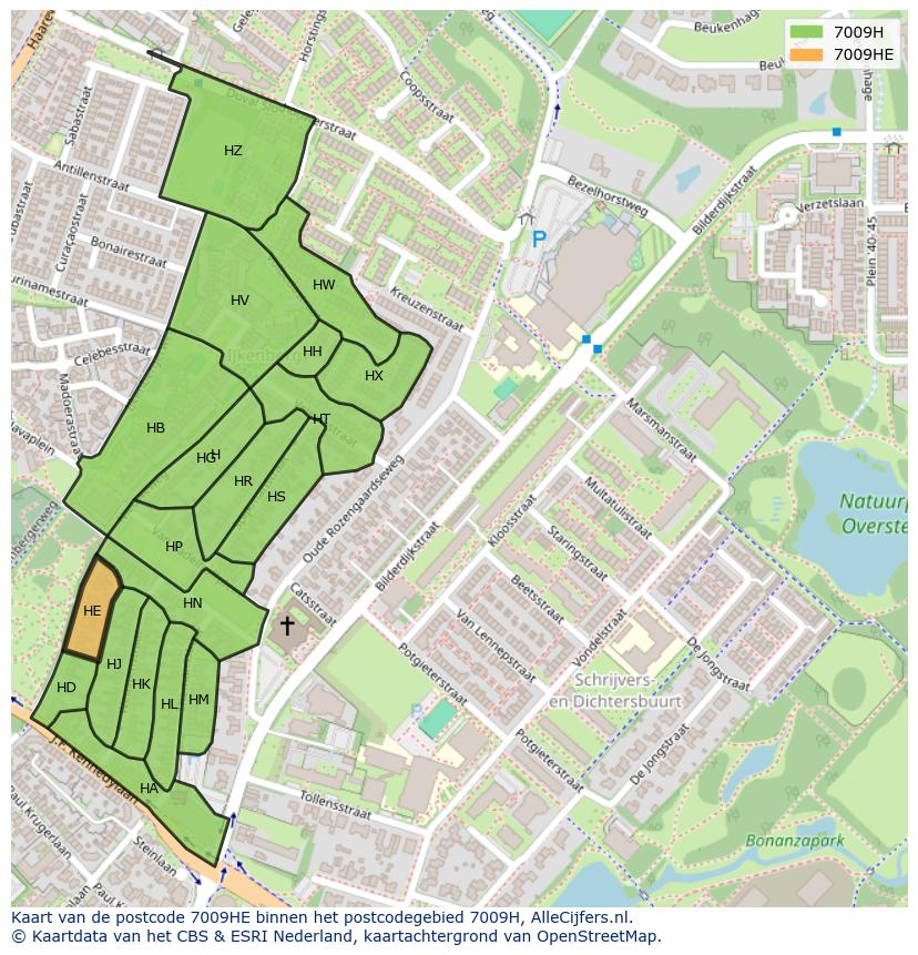 Afbeelding van het postcodegebied 7009 HE op de kaart.