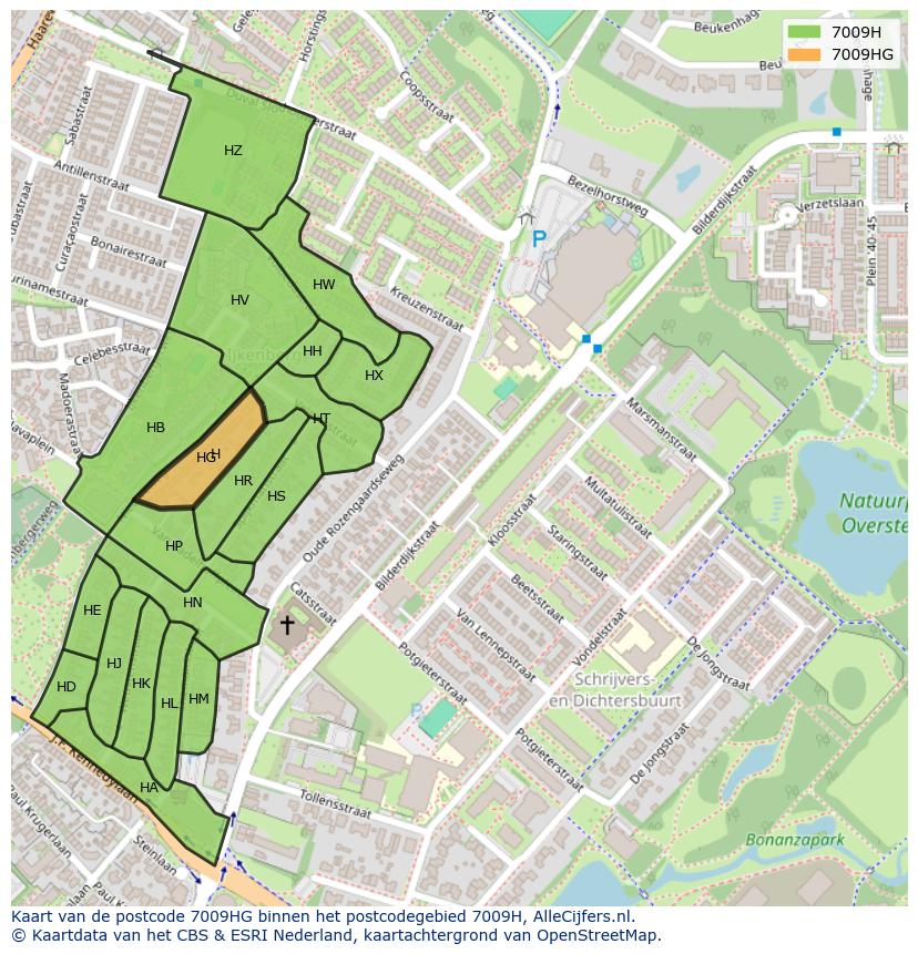 Afbeelding van het postcodegebied 7009 HG op de kaart.
