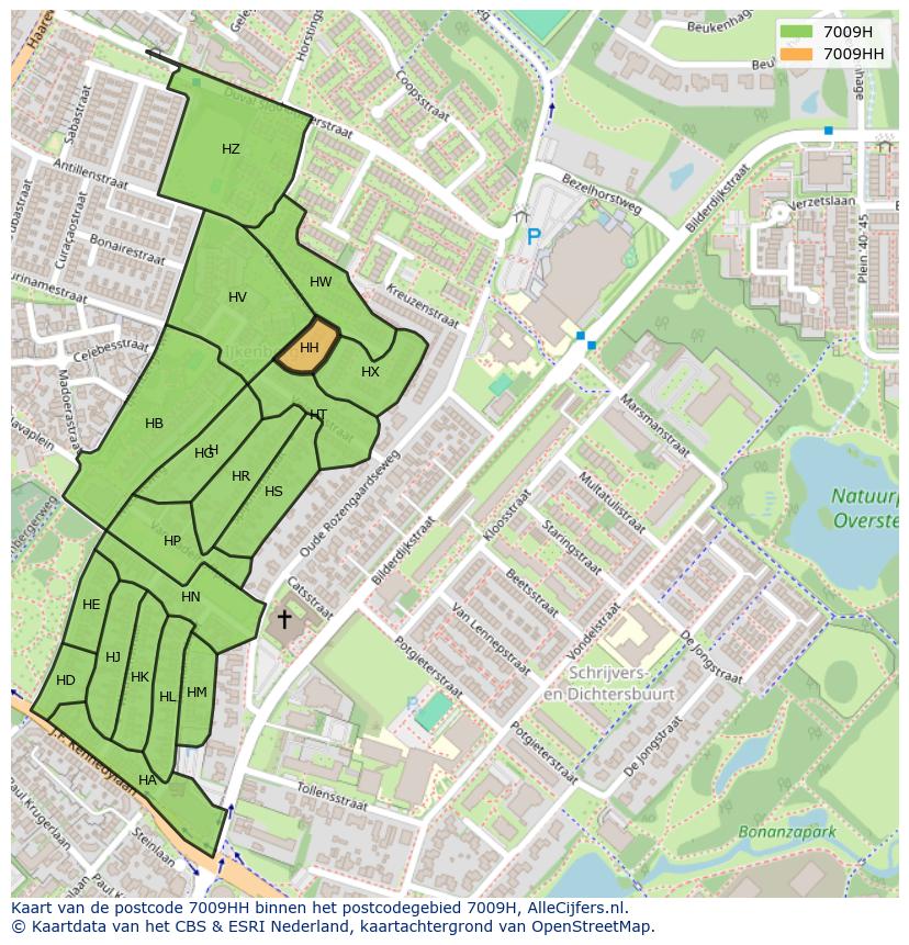 Afbeelding van het postcodegebied 7009 HH op de kaart.