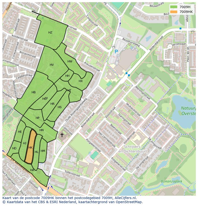Afbeelding van het postcodegebied 7009 HK op de kaart.