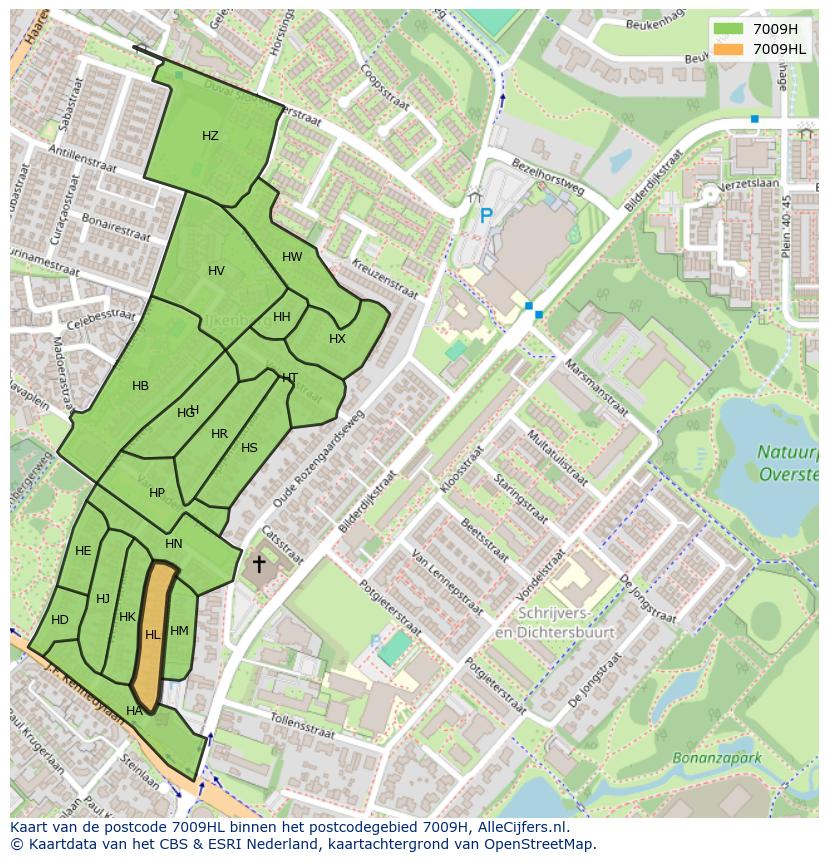 Afbeelding van het postcodegebied 7009 HL op de kaart.