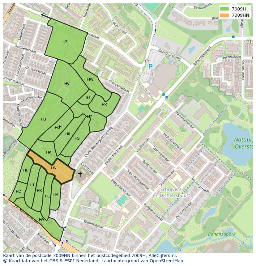 Afbeelding van het postcodegebied 7009 HN op de kaart.