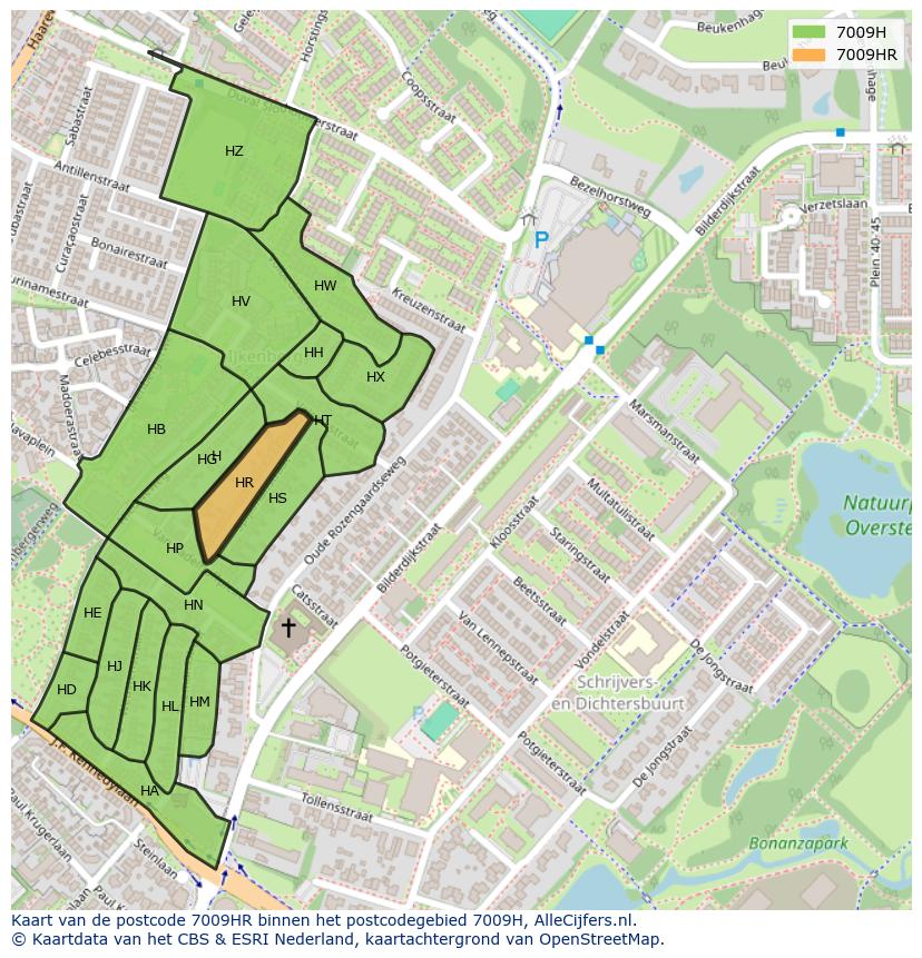 Afbeelding van het postcodegebied 7009 HR op de kaart.