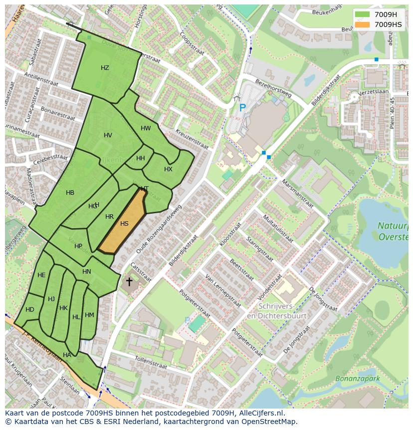 Afbeelding van het postcodegebied 7009 HS op de kaart.