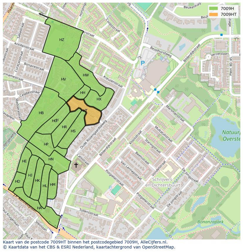 Afbeelding van het postcodegebied 7009 HT op de kaart.