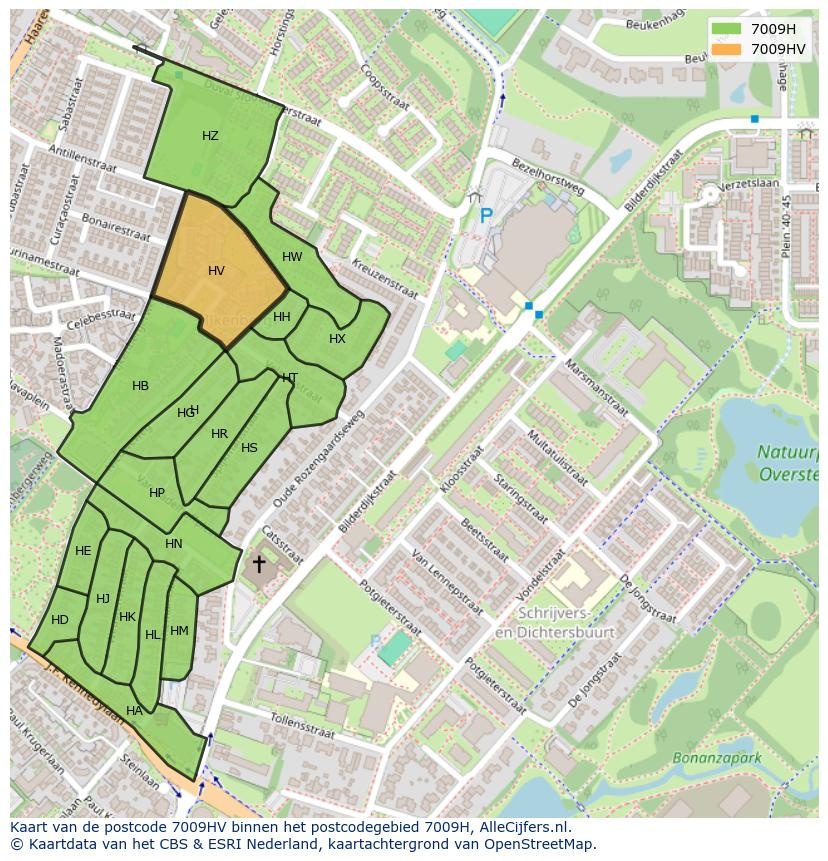 Afbeelding van het postcodegebied 7009 HV op de kaart.