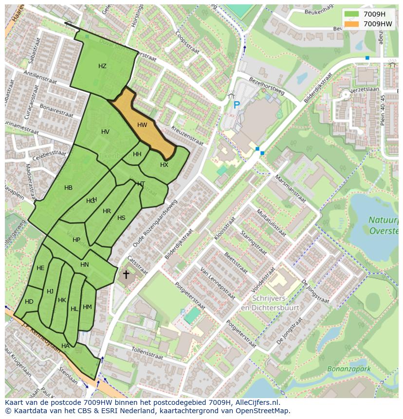 Afbeelding van het postcodegebied 7009 HW op de kaart.