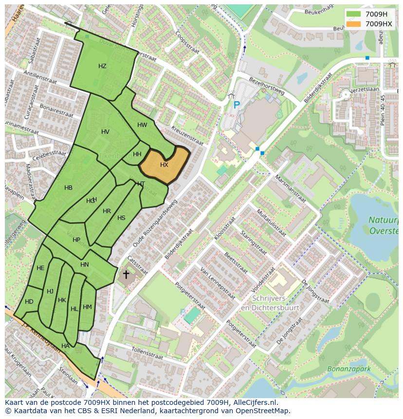Afbeelding van het postcodegebied 7009 HX op de kaart.