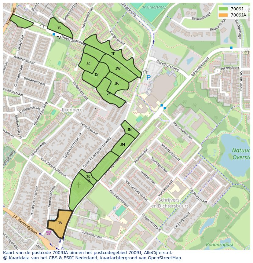 Afbeelding van het postcodegebied 7009 JA op de kaart.