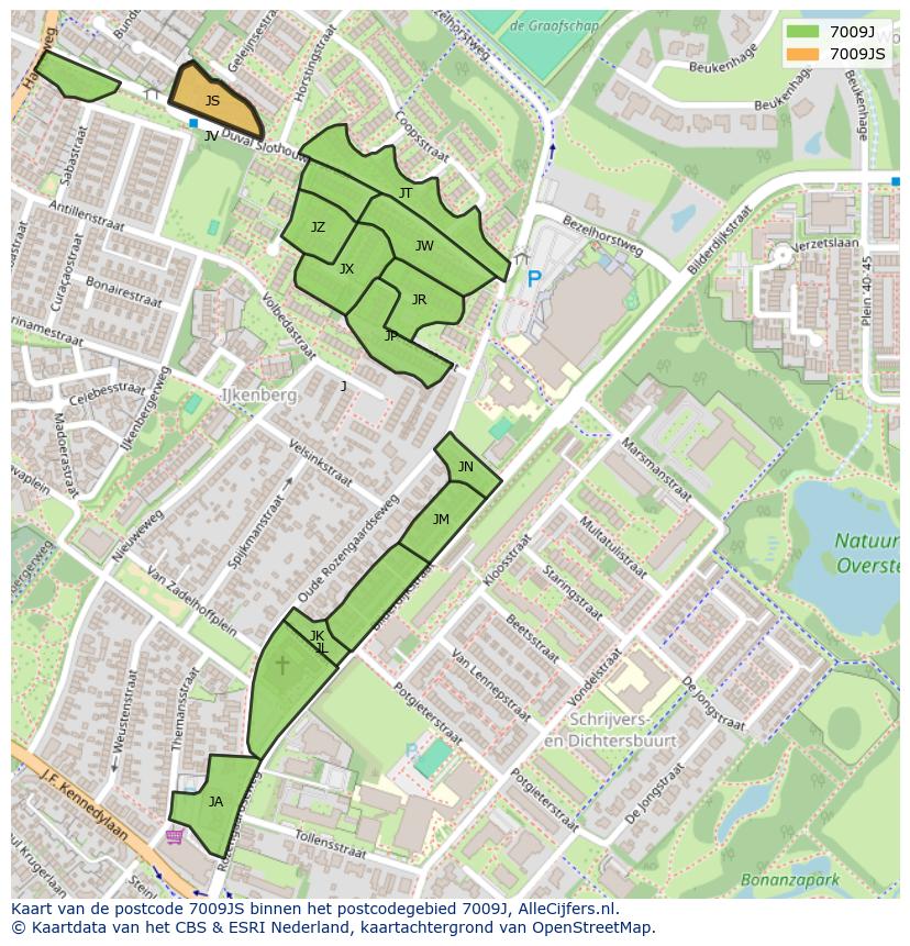 Afbeelding van het postcodegebied 7009 JS op de kaart.