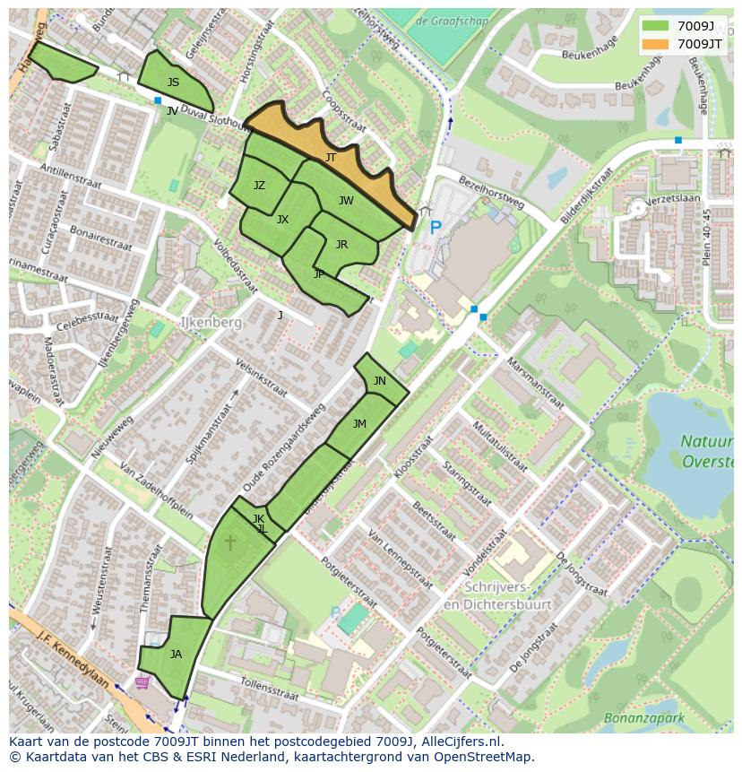 Afbeelding van het postcodegebied 7009 JT op de kaart.