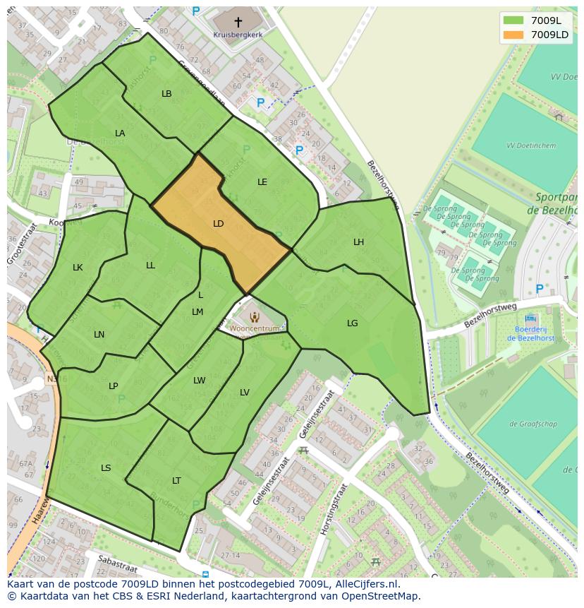 Afbeelding van het postcodegebied 7009 LD op de kaart.