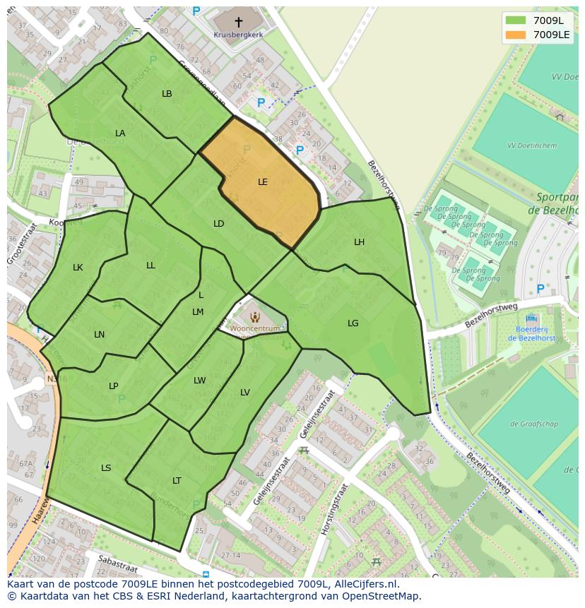 Afbeelding van het postcodegebied 7009 LE op de kaart.