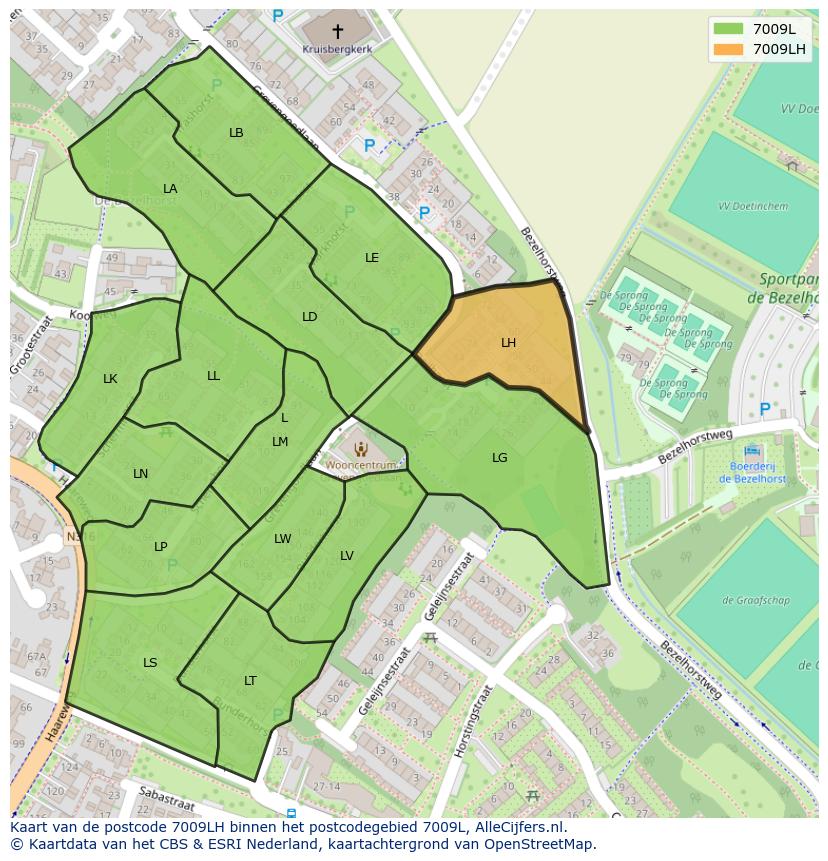 Afbeelding van het postcodegebied 7009 LH op de kaart.