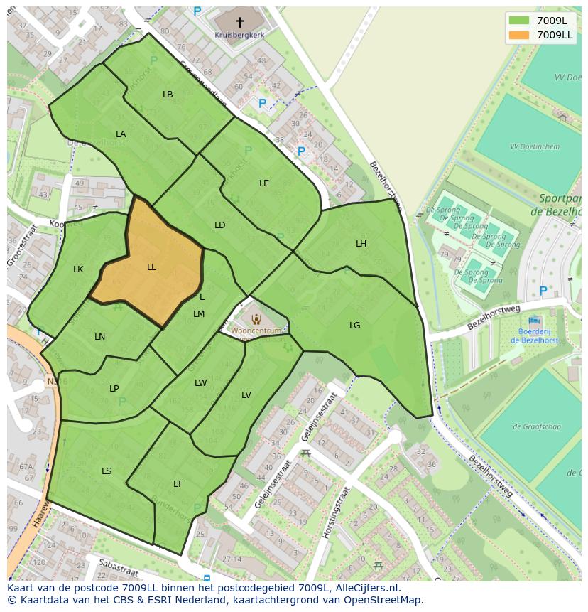 Afbeelding van het postcodegebied 7009 LL op de kaart.