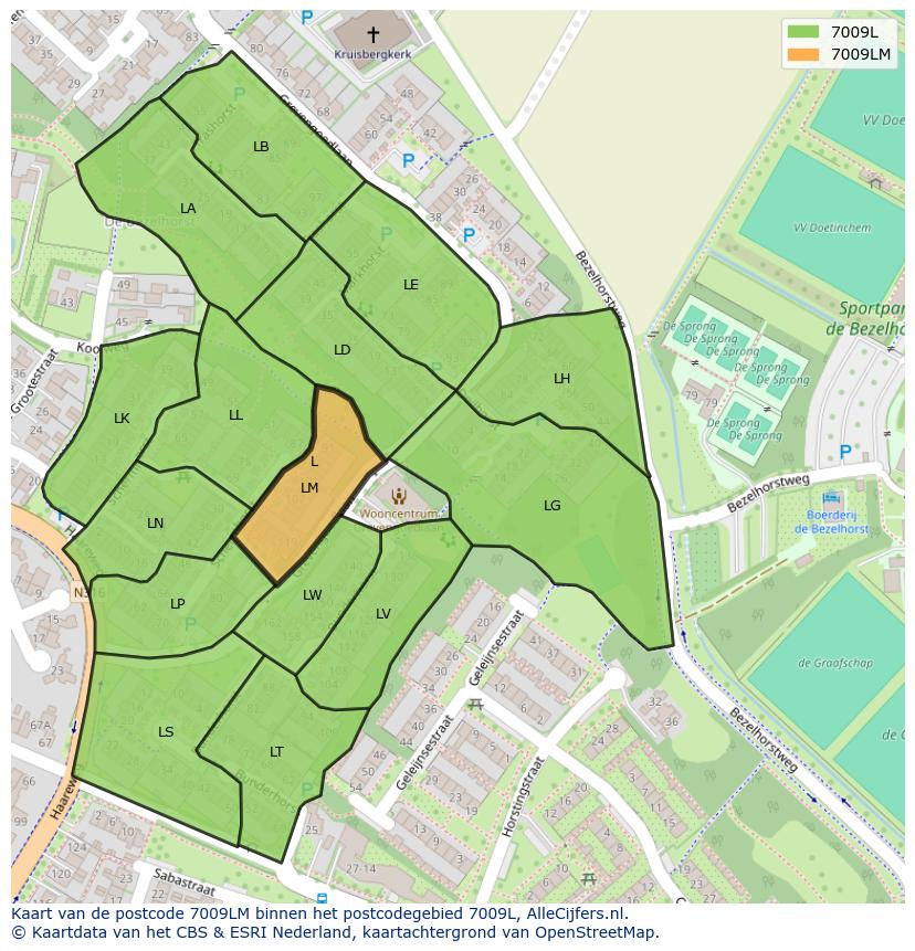 Afbeelding van het postcodegebied 7009 LM op de kaart.