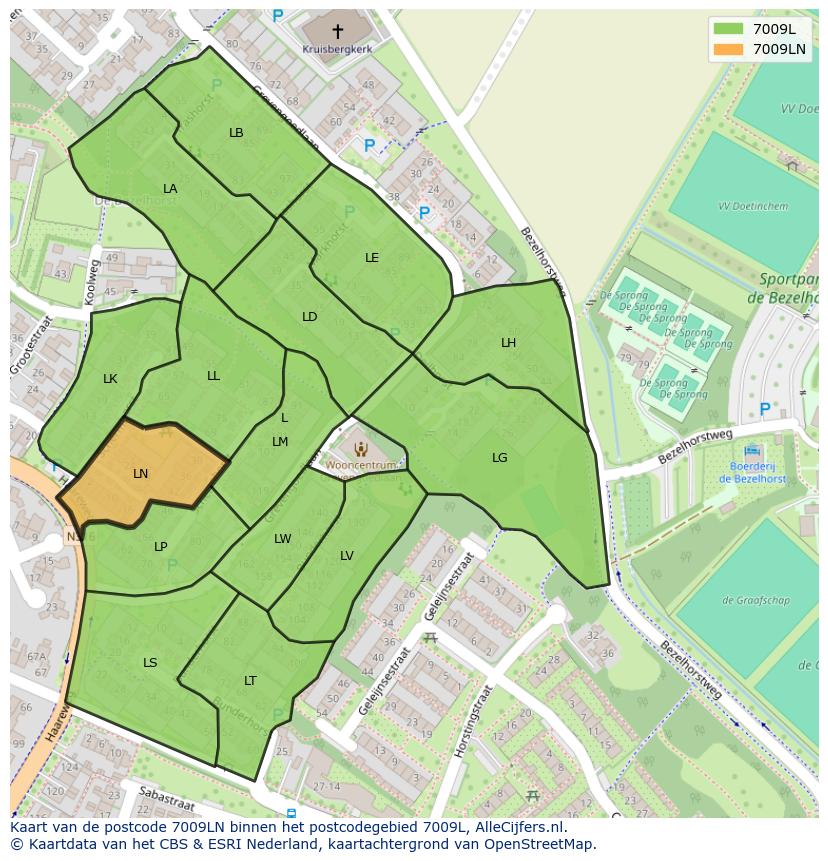 Afbeelding van het postcodegebied 7009 LN op de kaart.