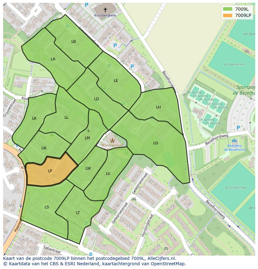 Afbeelding van het postcodegebied 7009 LP op de kaart.