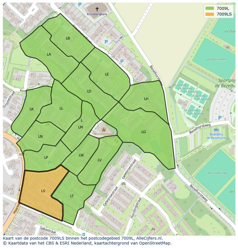 Afbeelding van het postcodegebied 7009 LS op de kaart.