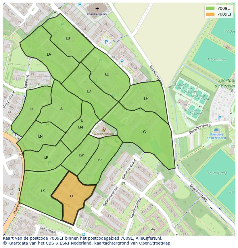 Afbeelding van het postcodegebied 7009 LT op de kaart.