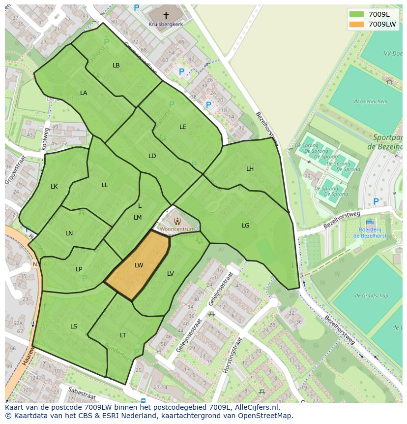 Afbeelding van het postcodegebied 7009 LW op de kaart.