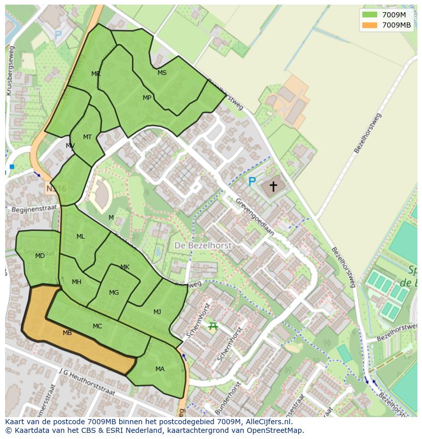 Afbeelding van het postcodegebied 7009 MB op de kaart.