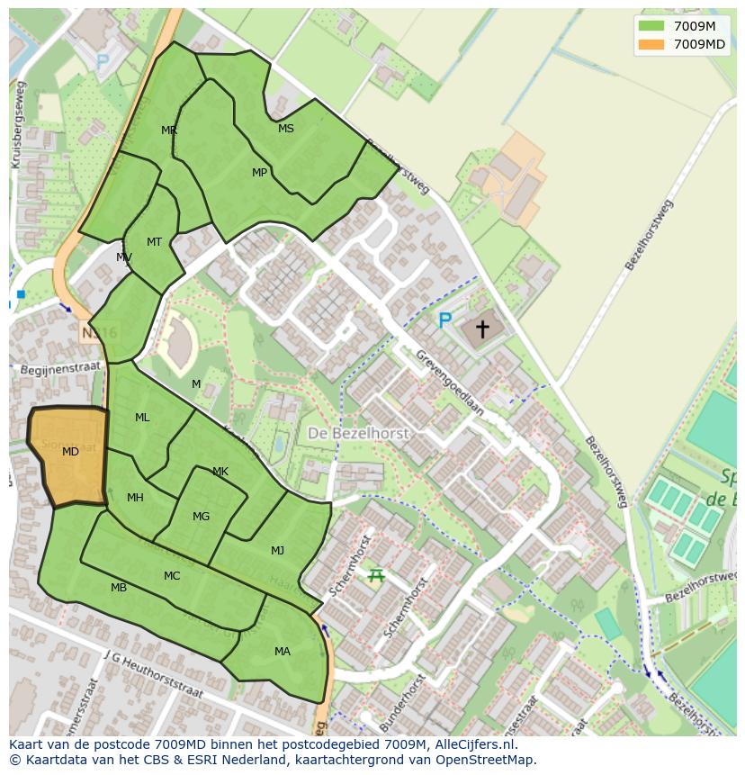 Afbeelding van het postcodegebied 7009 MD op de kaart.
