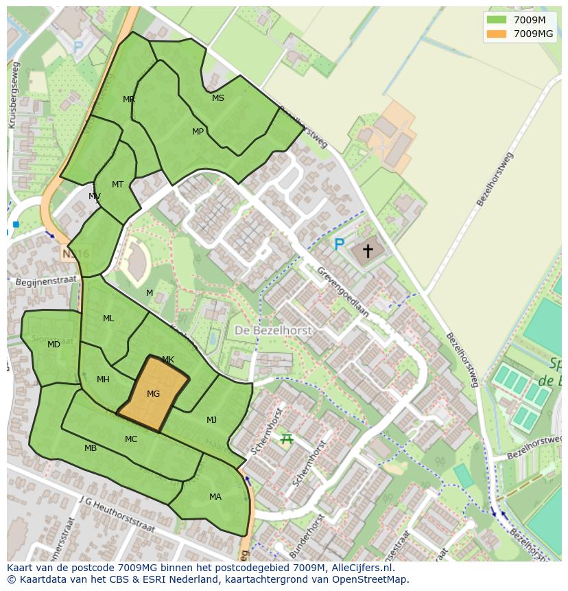 Afbeelding van het postcodegebied 7009 MG op de kaart.