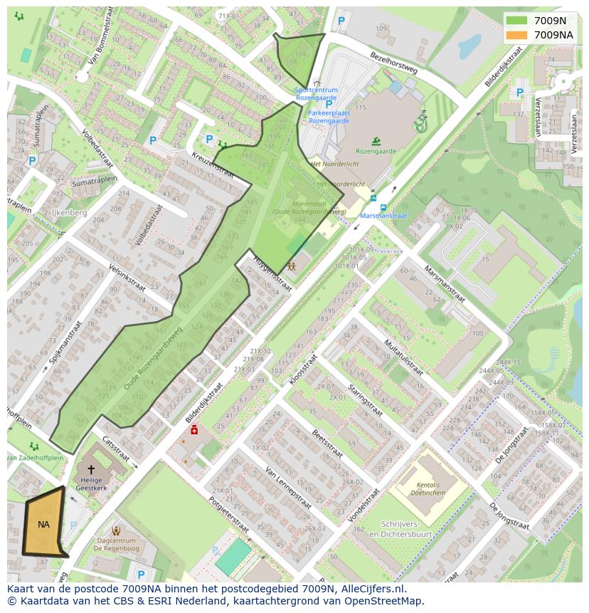 Afbeelding van het postcodegebied 7009 NA op de kaart.