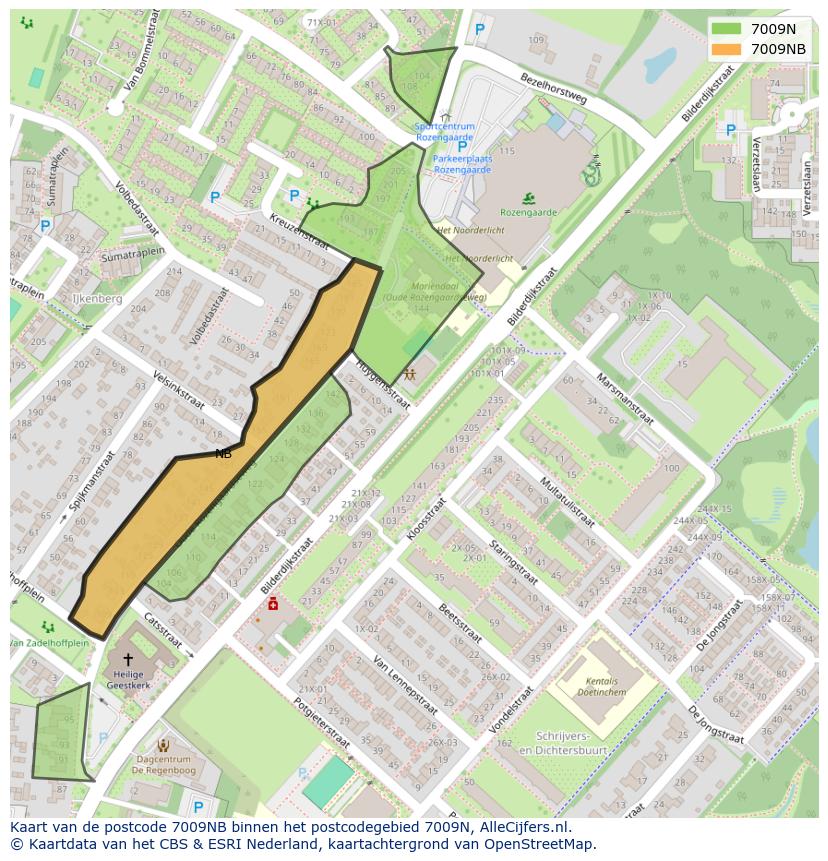 Afbeelding van het postcodegebied 7009 NB op de kaart.
